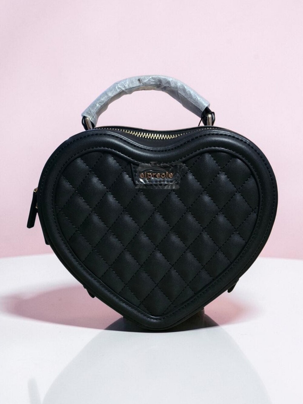 Elpreole Amia Heart-Shaped Black Quilted Vegan Leather Crossbody Handbag NWT